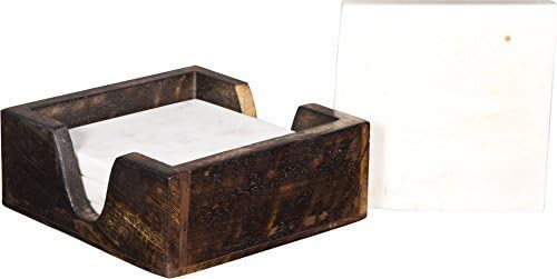 Set of Four Marble Coaster in a Wooden Caddy-Absorbent Drink Coasters with Holder (Set of 4 White)
