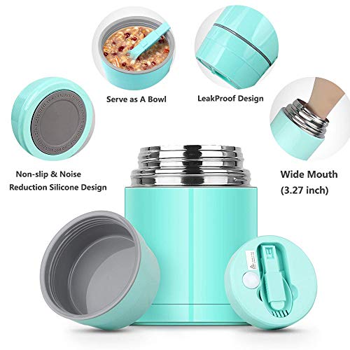 Mr.Dakai Insulated Lunch Containers Thermoses Food Jar Vacuum Stainless Steel 33 oz Leak Proof Keep Food Cold Hot Container for Kids Adult Lunch Box School Camping Outdoors, BPA Free (Cyan Blue)