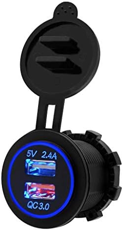 yaonow QC 3.0 USB Charger Car Power Socket Outlet with LED Switch Waterproof Marine Dual Quick Charge 3.0 USB Cigarette Lighter Socket Adapter 30W Fast Charge for 12V/24V Boat Motorcycle SUV (blue)