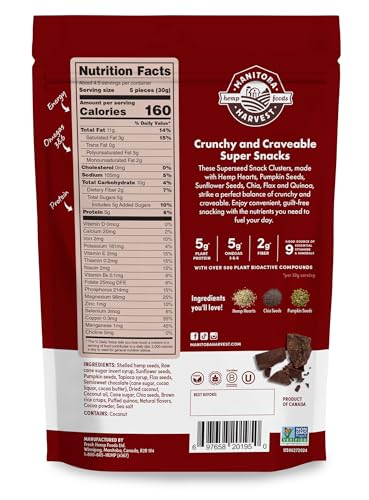 MANITOBA HARVEST SUPERSEED SNACK CLUSTERS, DARK CHOCOLATE – 4.6OZ – 5G PLANT PROTEIN, 2G FIBER, 5G OMEGA 3 & 6 PER 30G SERVING – EASY 6-IN-1 SUPER SEEDS SNACKS – VEGAN, NON-GMO PROJECT VERIFIED