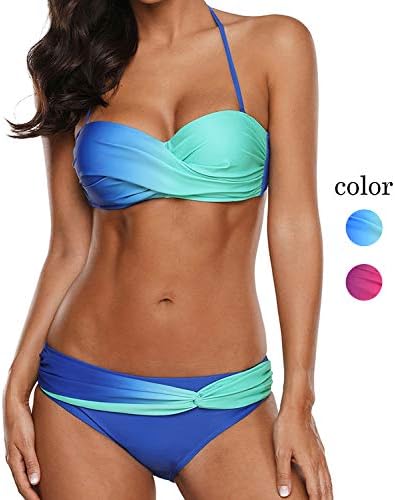 2 Piece Womens Bandeau Bikini Swimsuits Tie Dye Padded Bathing Suit Push Up Halter Swimwear