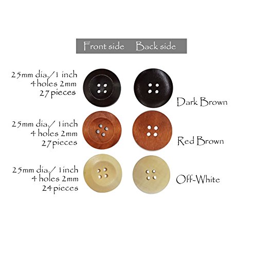 IDOXE Assorted Round Sewing Wood Wooden Buttons for Crafts Brown Beige 1 inch 25mm 4 Hole DIY Supplies