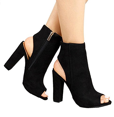 Maybest women s zip up cutout chunky stacked heels ankl…