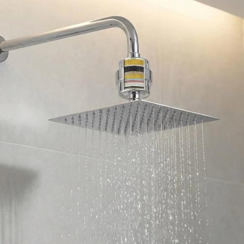 Voolan Rain Shower Head and Shower Filter Set, High Pressure Shower Heads Made of Stainless Steel, Filter Cartridge for Hard Water (25 cm, Square)