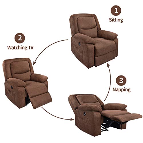 Recliner Chair Sleeper Reading Chairs for Bedroom Oversized Linen Recliner Chairs for Living Room Theater Seating Power Recliner with Heat and Massage (Brown)