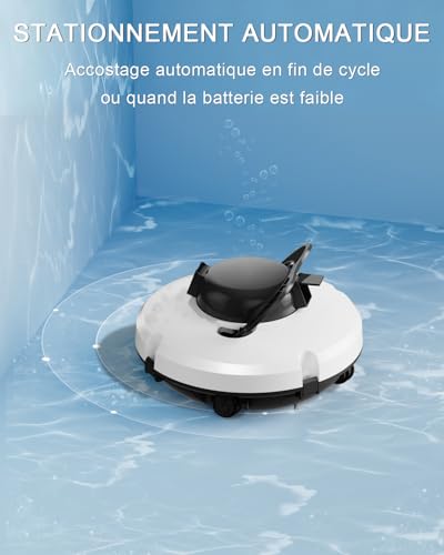 (2026) Robot Piscine sans Fil, Aspirateur Piscine à Double Moteur Puissante Aspiration, 120 Minutes de Nettoyage, Auto-Stationnement, Robot Piscine Idéal pour Les Piscines Hors Sol 100㎡ (Beige)