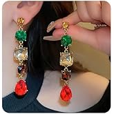 Jumwrit Shiny Rhinestone Long Chain Earrings Vintage Teardrop Dangle Rectangle Geometry Earrings Dainty Bridal Wedding Statement Sparkle Chandelier Earrings for Women Girls