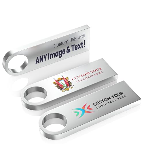 Customizable Flash Drives 1GB, Wooolken Personalized USB 2.0 Thumb Drives 10/20/50/100 Pack, Logo Pendrive Custom Memory Stick USB Engraved Logo (Metal)