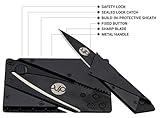 Credit Card Folding Knife Stainless Steel - Metal Handle, Multi Function, Card Shape, Survival, Hunting Pocket Wallet Knife / Cutter - Black, PU Bag
