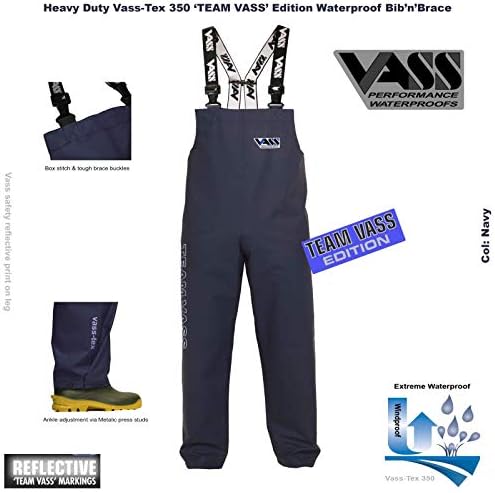 Vass 350 Team Heavy Duty Waterproof Navy Blue Bib and Brace