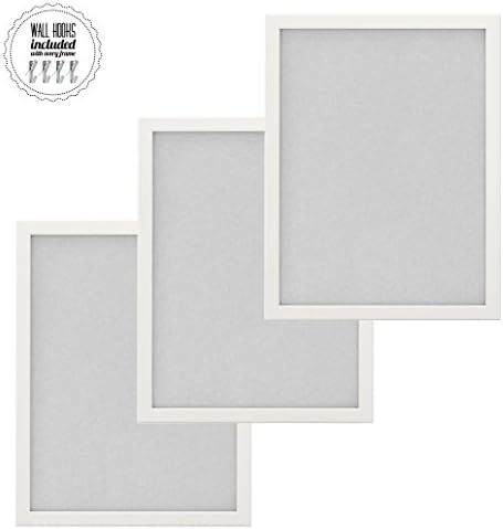 IKEA Family Large Picture Poster Frame Collage With Metal Hardware - 12 x 16 Picture Frames [A+++QBG Wall Hooks] | Set of 3 Wall Photo Frames - Collage of Three - [3 Pack] (White)