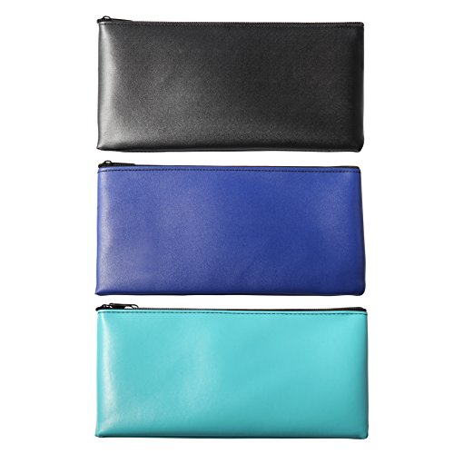 LUNASMILE Leatherette Securit Bank Deposit Bag/ Check Wallet/ Utility Zipper Coin Bag, 11 x 6 Inches Check Bag, 3 Pcs(Mix)
