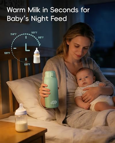 Portable Bottle Warmer for Travel, Baby Milk Warmer with Fast Heating & Long Battery Life, 17 Ounces Large Capacity Bottle Warmer with Long-Lasting Keep Warm Function, Green