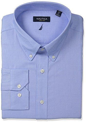 Nautica Men's Solid Oxford Button-Down Collar Dress Shirt, Light Blue, 16" Neck 34"-35" Sleeve