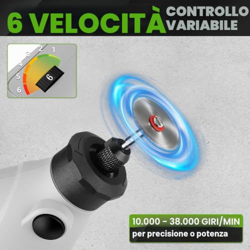 DESOON Multifunction Tool 170W 145 Accessories 6 Speed 10000-38000RPM Mini Electric Rotary Drill, 3.2mm Chuck, Flexible Shaft for Engraving, Drilling, Cutting, Grinding