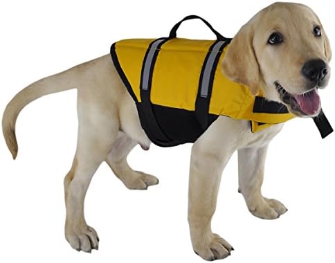 Open INnoVation Reflective Quick Release Easy-Fit Adjustable Swimming Harness Dog Lifejacket Vest (Yellow, M)