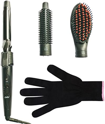 Professional 3 in 1 Hair Curling Iron Wand and Straightener Set with 2 Interchangeable Barrels and 1 Hair Straightener Brush With Black Heat Protective Glove