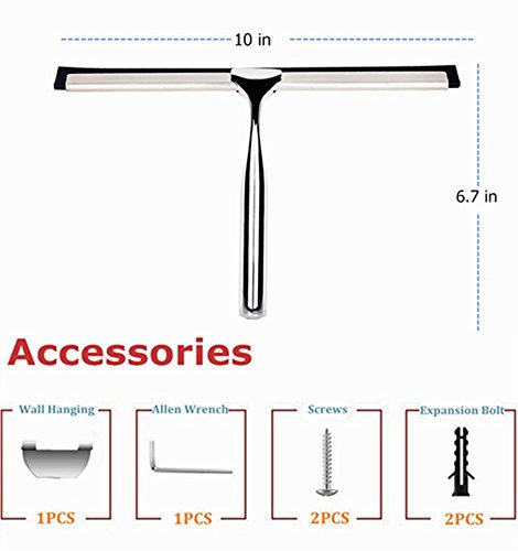 Dailyart Shower Squeegee Bathroom Glass Squeegee Window Wiper Chrome Plated and Stainless Steel Mirror Door Cleaning with Hook
