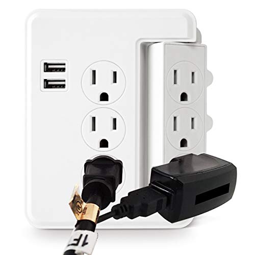 HomeHopes 6 Outlet Swivel Wall Adapter, Swivel Outlet with Usb ports