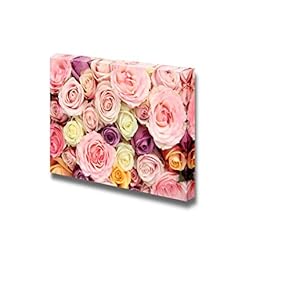 Canvas Prints Wall Art - Pastel Colorful Roses in a Wedding Arrangement | Modern Wall Decor/Home Decoration Stretched Gallery Canvas Wrap Giclee Print & Ready to Hang - 12" x 18"