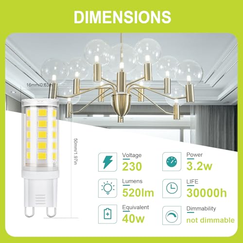 GY G9 LED Bulb, 3.2W (Equivalent to 40W) 520 Lumens Warm White 3000K, G9 LED Bulb 360 Degree Beam Angle, No Dark Corner, Non-Dimmable (10 Unit)