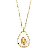 Dark Water Collections 18K Yellow Gold Plated Stainless Steel Avocado Pendant Necklace With 15.5 inch Cuban Link Women's Jewelry Gift Nickel Free Hypoallergenic Waterproof