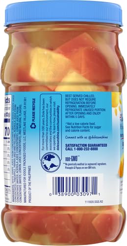 DOLE TROPICAL FRUIT IN 100% FRUIT JUICE WITH PINEAPPLE & PAPAYA, 23.5 OZ RESEALABLE JAR