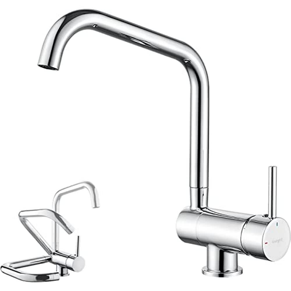 Ibergrif, Folding Kitchen Tap with Rotation Spout, Sink Mixer Ideal for Window Installation, Chrome