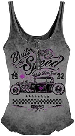 Women's "Built For Speed Hot Rod" Lace Up Tank by Lethal Angel (Grey)