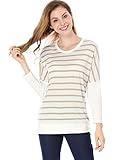 Allegra K Women Dolman Sleeves Paneled Stripes Loose Tunic Top Brown XL