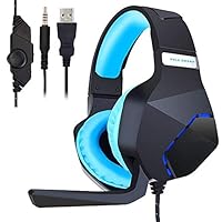 PC Gaming Headset for PS4 Xbox One, Onikuma 3.5mm Stereo USB LED Headphones with Omnidirectional Microphone, Volume Control for Computer Laptop Mac Playstation 4 by YSSHUI-Black + Blue