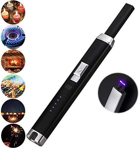 Electric Pulsed Arc Candle Lighter for BBQ Candle Fireplace Windproof Safe Kitchen Rechargeable USB Lighters (Black)