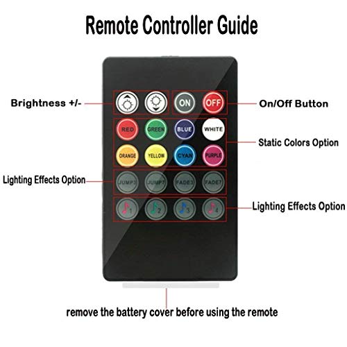 Interior Car LED Strip Light, Xiphoer Multi-Color RGB 4pcs 48 LEDs Underdash Foot Lighting Kit. Sound Active Function and Wireless Remote Control. DC 5V, Smart USB Port