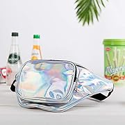 NYKKOLA Cute Holographic Fanny Pack - 80s Retro Vintage Style Waist Bag - Shiny Silver Metallic Iridescent. Unisex.