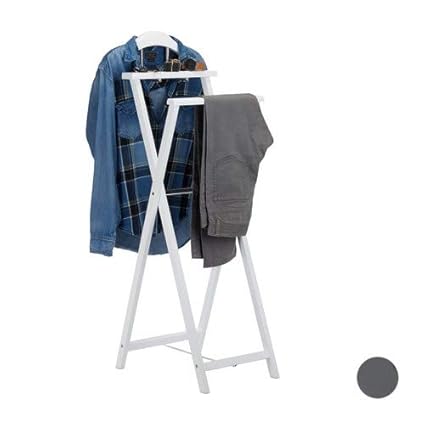 Relaxdays Herrendiener klappbar, Kleiderbutler f. Jacket u. Hosen, m. Ablage, f. Damen, Stummer Diener, MDF Holz, weiß