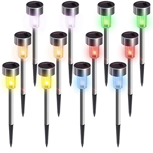 KODOO Solar Garden Lights Outdoor, 6Color 12Pack Stainless Steel Led Pathway Lights for Patio, Lawn, Yard and Walkway