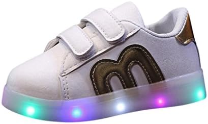 Baby Boys Sneakers LED Emubody Toddler Kids Skate Shoes Children Baby Shoes LED Light Up Luminous Sneakers Colorful Light Shoes (Gold, 2.5-3 years)