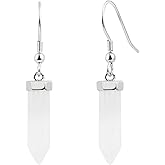 Kakikaki White Gold Plated Sterling Silver Natural Gemstone Drop Earrings for Women, Genuine Quartz Dangle Hook Earrings