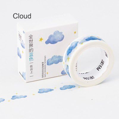 Onizah - 15mmx7m The World's Blue Washi Tape Simple and Blue Style of Hand Masking Tape Diary Sticker Kawaii [Cloud]