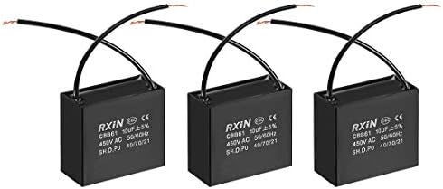 uxcell Ceiling Fan Capacitor CBB61 10uF 450V AC 2 Wires Metalized Polypropylene Film Capacitors 47x25x42.5mm for Water Pump Motor Generator, Pack of 3: Home Improvement