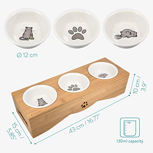 Navaris Cat Bowls with Stand Elevated Triple Feeder for Cats