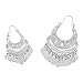 RIAH FASHION Bohemian Chandelier Coin Dangle Earrings - Gypsy Lightweight Filigree Disc Charm Tassel Ethnic Hoops (Curved - Silver)