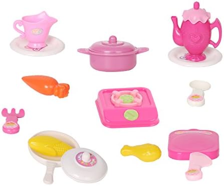Pack of 16 Kitchen Set Cookware Cooking Tableware Playset Prentend Play Toy with Food Stove Chopping Board Spoon Knife Fork Education for Kids