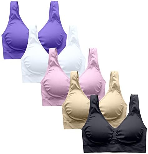 Sports Bras For Women Sports Bra Padded High Impact Seamless Bras For Yoga Workout Gym Fitness,Black/Nude/Pink/Purple/White,3XL for 38D/DD 40C/D 42B/C,5 Pack
