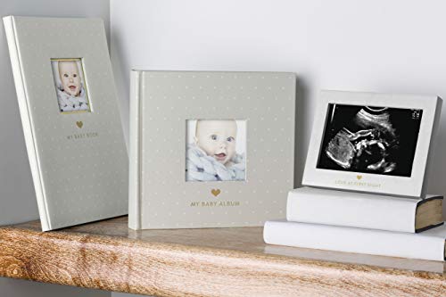 Pearhead My Baby Album, Baby Book Photo Keepsake for New and Expecting Parents, 50 Pages, Holds 200 6” x 4” Pictures, Gender-Neutral Baby Accessory, Classic Gray and White Polka Dot