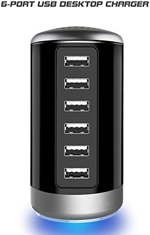 Universal Charger 6-Port Desktop USB Hub Charging Station with Smart Identification Technology for Galaxy and iSmart for iPhone HTC Black