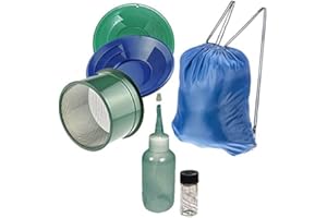 SLUICE MONKEY 10" Green & Blue Gold Pan Panning Kit with Sniffer & Vial, Small 6" Classifier
