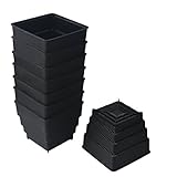 BangQiao 4.20 Inch Plastic Square Flower and Succulent Nursery Plant Pot/Planter/Container,Pack of 8 (M, Black)