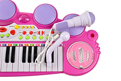 O.B Toys&Gift Musical Instrument Piano Toy 37-Key Kids Electronic Keyboard Organ w/ Stool , Microphone , Record & Playback Custom - Electronic Piano Toy for Kids & Toddler (Pink)