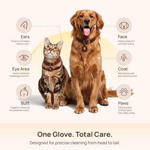 HICC PET Dog Wipes Cleaning Deodorizing Glove Wipes for Dogs, Cats & Horses, Hypoallergenic Hydrating & Nourishing Pet Wipes for Eyes, Ears, Butt & Paws, No-Rinse, 20pcs Coconut Scent
